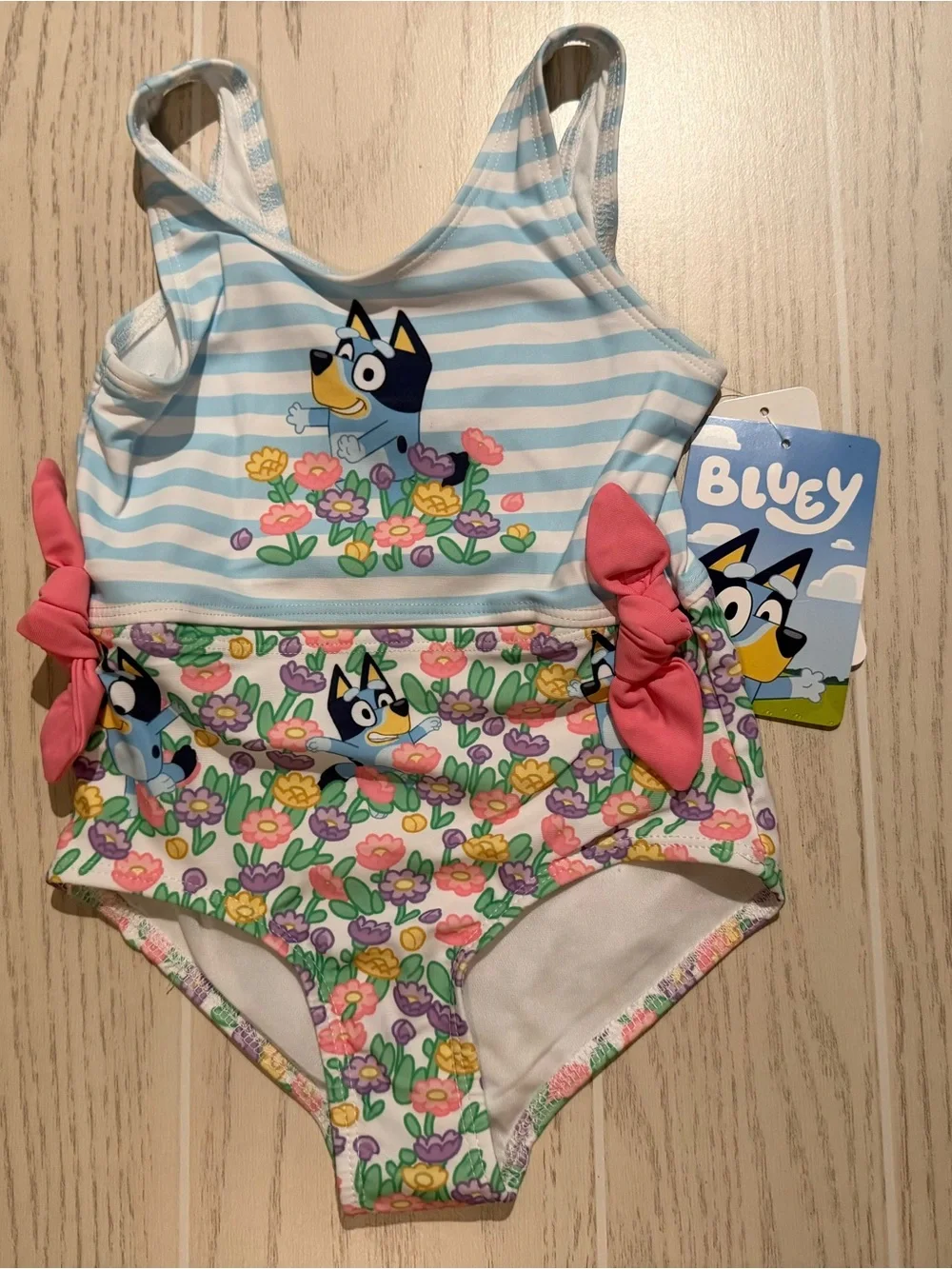 Bluey Toddler Girls 3T Floral Swimsuit Hooded Cover Up 2 Piece Swim Set NWT